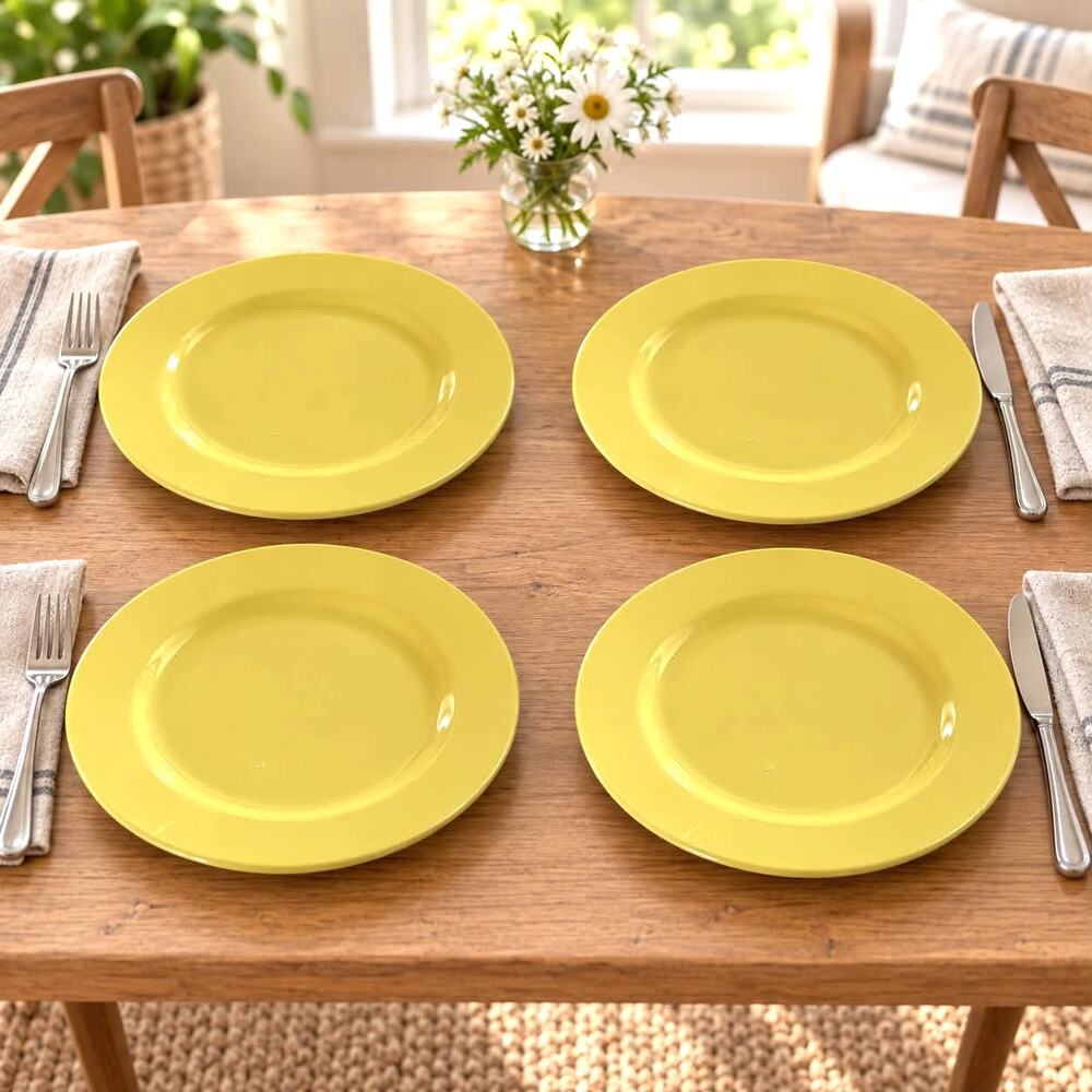 Waechtersbach Fun Factory Yellow Dinner Plates Set 4 10.5" Germany Spain Retro